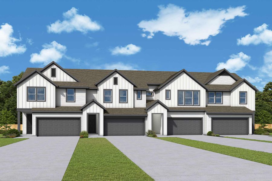 Front exterior of a home in the Double Creek Crossing Townhomes community, located in Round Rock, TX (Image 4).