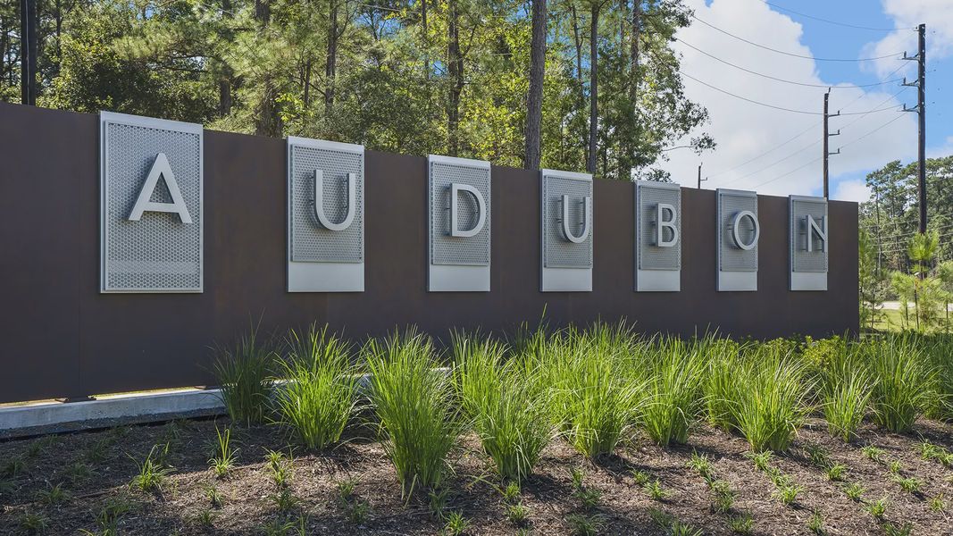 Entrance to the Audubon community in Magnolia, TX, featuring signage and landscaping (Image 1). Entrance to the Audubon community in Magnolia, TX, featuring signage and landscaping (Image 1).