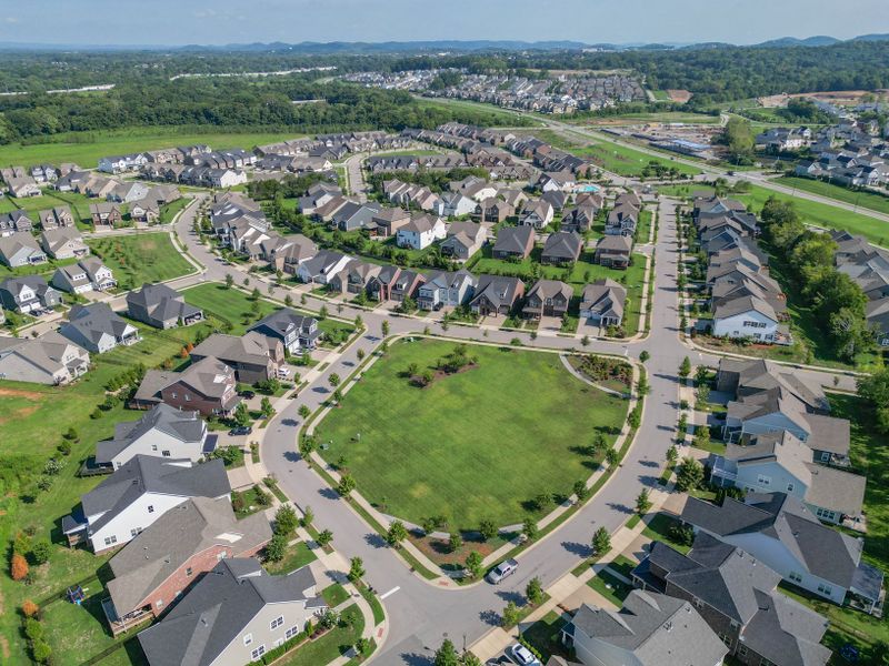 Aerial view of the Waters Edge community in Franklin, TN, showing layout and nearby surroundings (Image 1).
