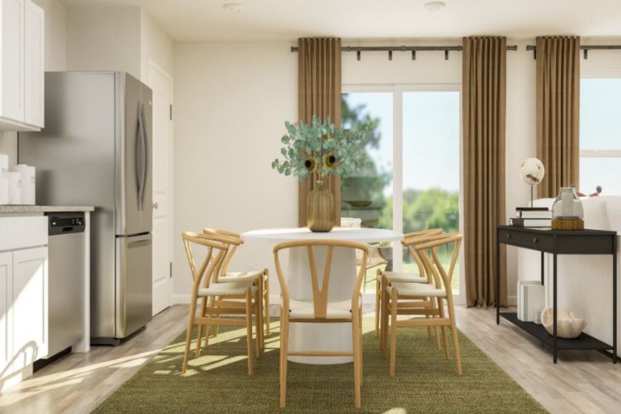 A dining room with a table and chairs. A dining room with a table and chairs.