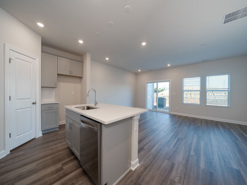 The spacious kitchen island overlooks the great room.