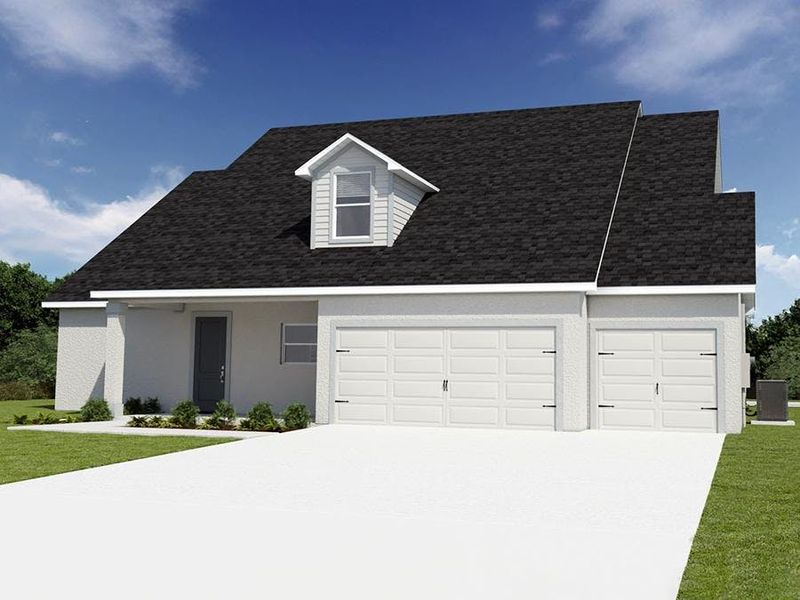 A 2 or 3-car attached garage is accessed from the rear of the home.