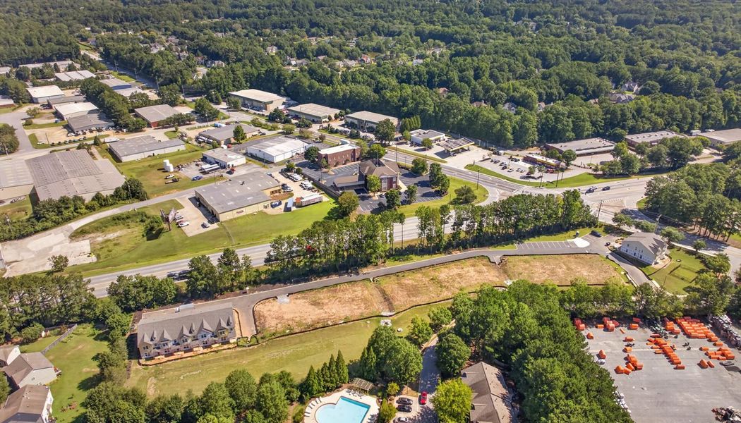 Aerial view of the Carrington Walk community in Powder Springs, GA, showing layout and nearby surroundings (Image 9).