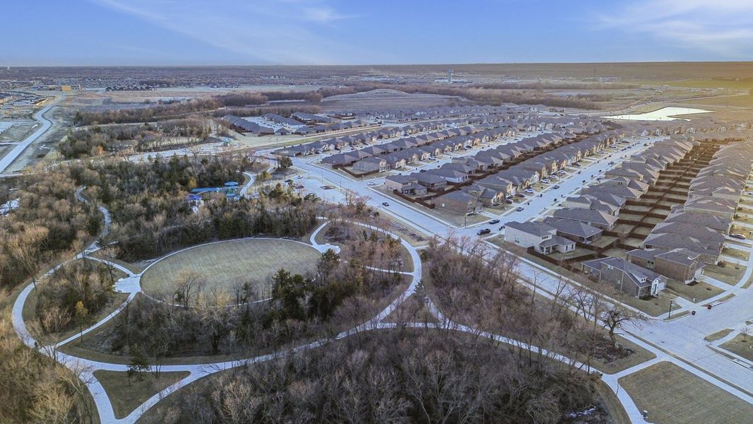 Aerial view of the The Woods at Lindsey Place community in Anna, TX, showing layout and nearby surroundings (Image 14).