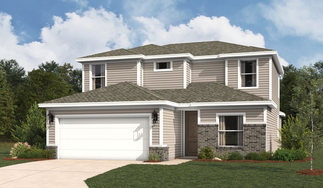 Front exterior of a home in the Hunters Ranch community, located in San Antonio, TX (Image 20).