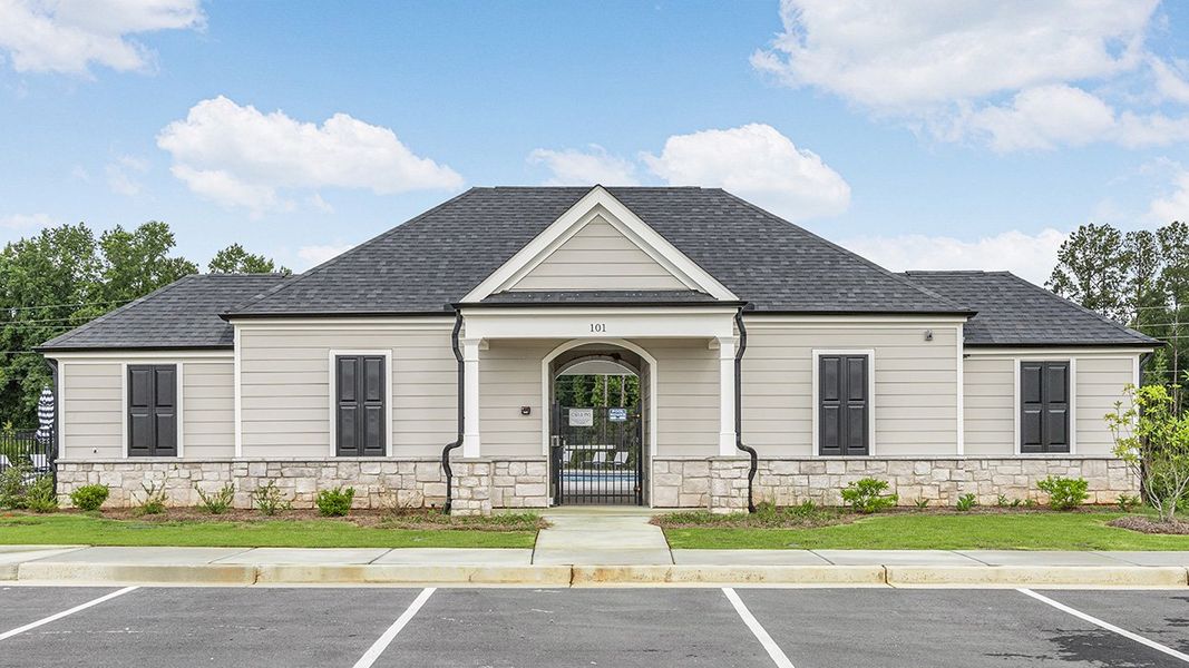 Front exterior of a home in the Evergreen Crossing community, located in Locust Grove, GA (Image 5). Front exterior of a home in the Evergreen Crossing community, located in Locust Grove, GA (Image 5).
