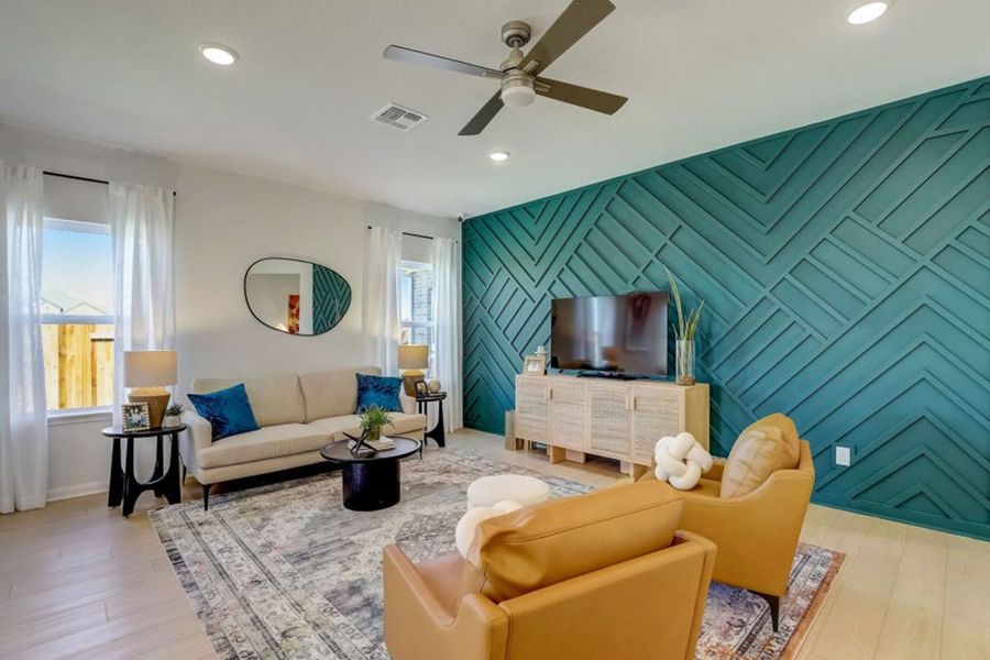 Furnished interior in a model home at Village at Three Oaks in Seguin (Image 28).