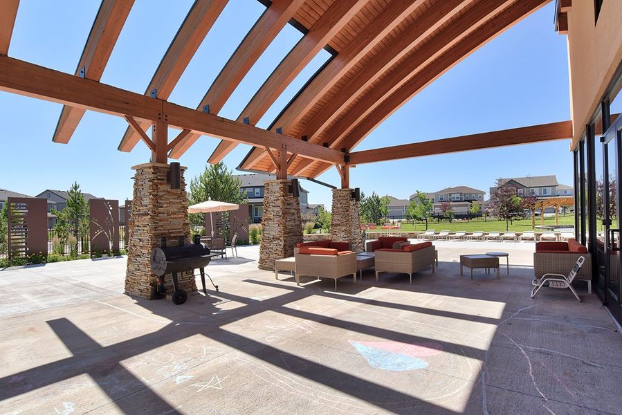 community clubhouse with grill and chairs at Anthology North in Parker, CO community clubhouse with grill and chairs at Anthology North in Parker, CO