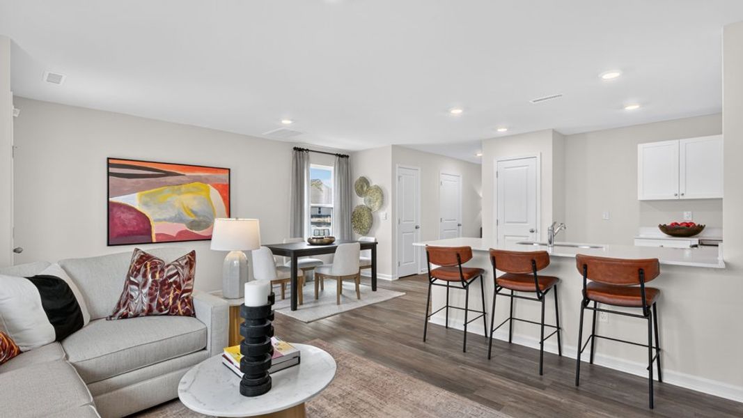 Furnished interior in a model home at The Townes at Wilson's Ridge in Wilson's Mills (Image 8). Furnished interior in a model home at The Townes at Wilson's Ridge in Wilson's Mills (Image 8).