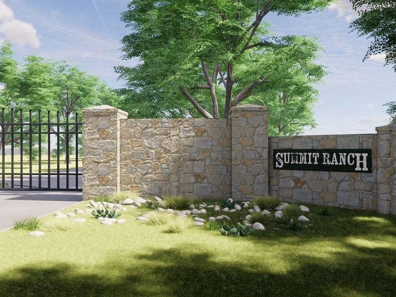 Entrance to the Summit Ranch community in Aledo, TX, featuring signage and landscaping (Image 1).