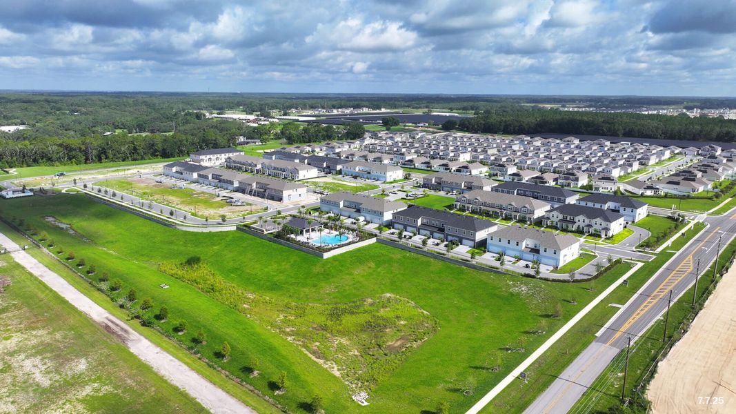Aerial view of the Gardenia Reserve community in Apopka, FL, showing layout and nearby surroundings (Image 15). Aerial view of the Gardenia Reserve community in Apopka, FL, showing layout and nearby surroundings (Image 15).