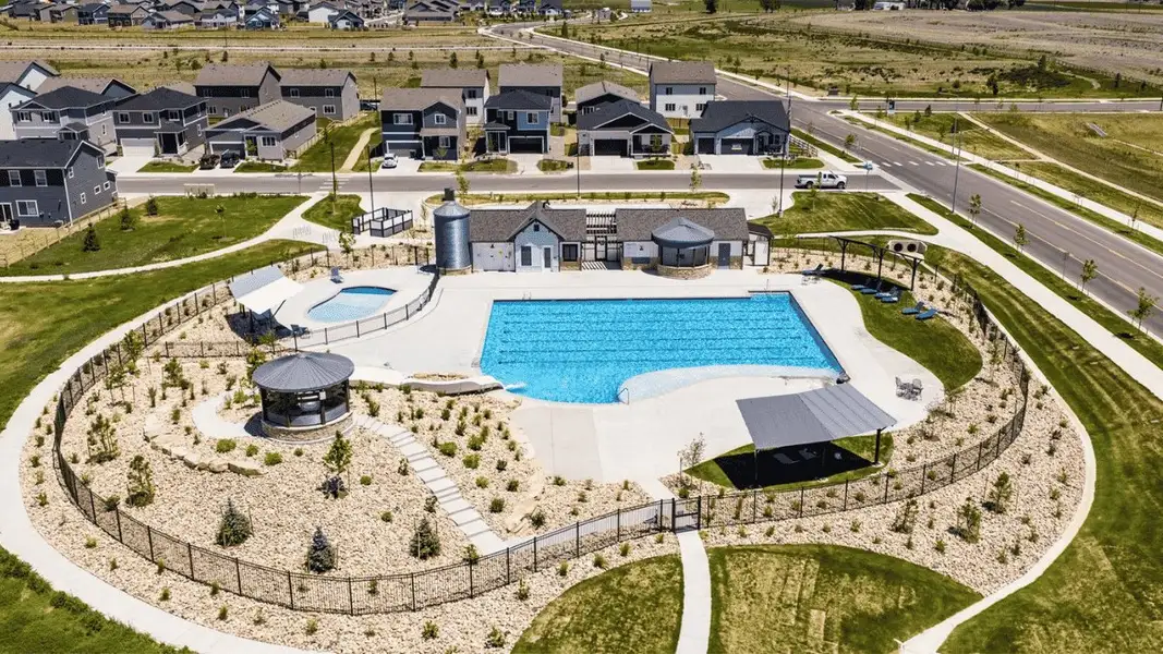 Aerial view of the Granary community in Johnstown, CO, showing layout and nearby surroundings (Image 1). Aerial view of the Granary community in Johnstown, CO, showing layout and nearby surroundings (Image 1).