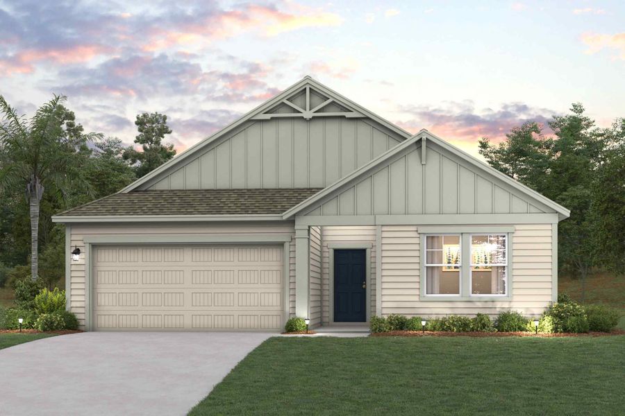 A house with a garage with American Gothic House in the background. A house with a garage with American Gothic House in the background.