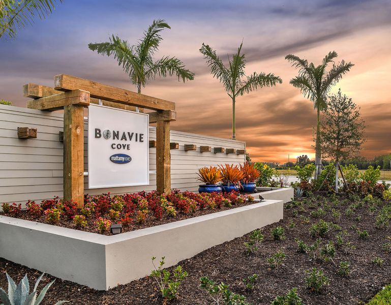 Entrance to the Bonavie Cove community in Fort Myers, FL, featuring signage and landscaping (Image 1). Entrance to the Bonavie Cove community in Fort Myers, FL, featuring signage and landscaping (Image 1).