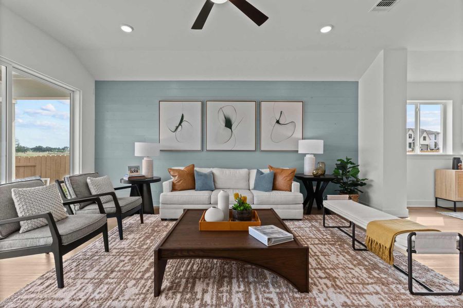 Furnished interior in a model home at Kissing Tree – Grove Series in San Marcos (Image 8).