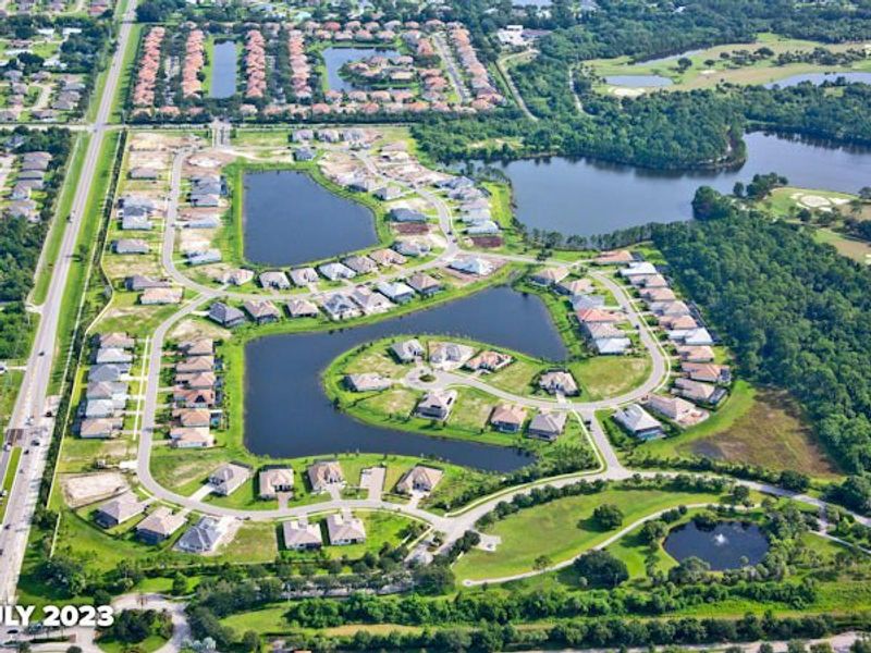 Aerial view of the Bent Pine Preserve community in Vero Beach, FL, showing layout and nearby surroundings (Image 22).