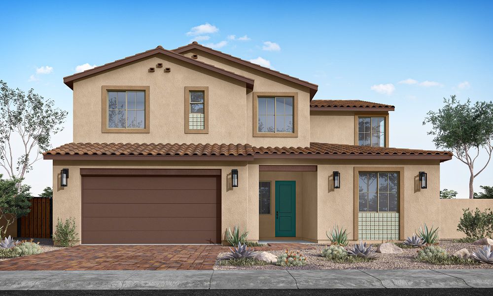 Front exterior of a home in the Solstice at Terraza community, located in San Tan Valley, AZ (Image 3).