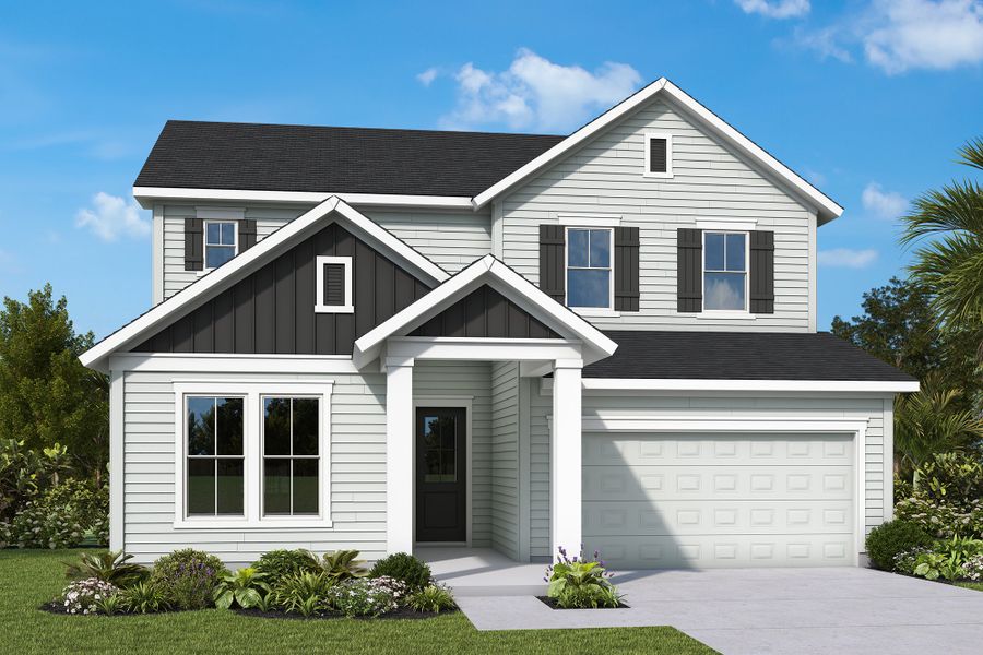 Front exterior of a home in the Mariposa at EverRange community, located in Jacksonville, FL (Image 1).