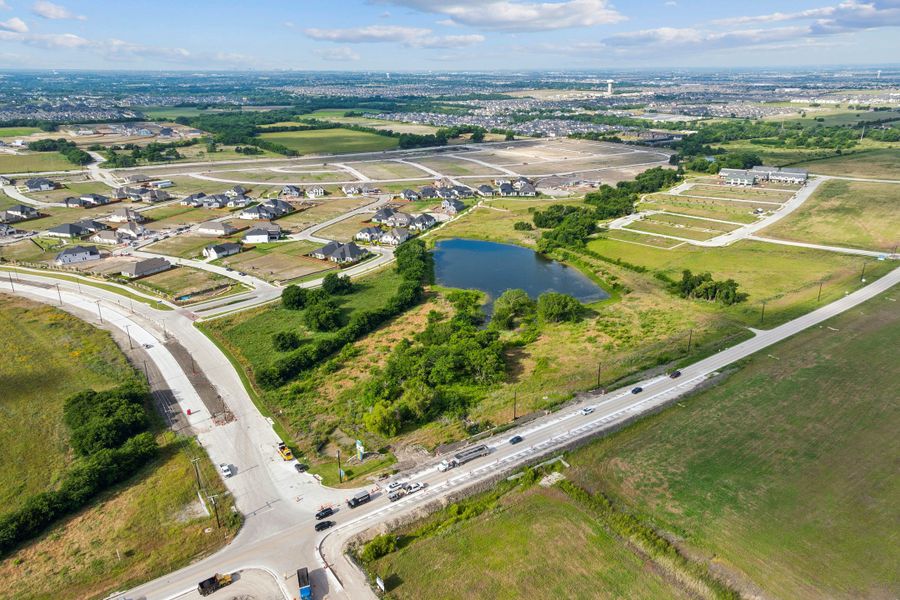 Aerial view of the Ten Mile Creek community in Celina, TX, showing layout and nearby surroundings (Image 15). Aerial view of the Ten Mile Creek community in Celina, TX, showing layout and nearby surroundings (Image 15).