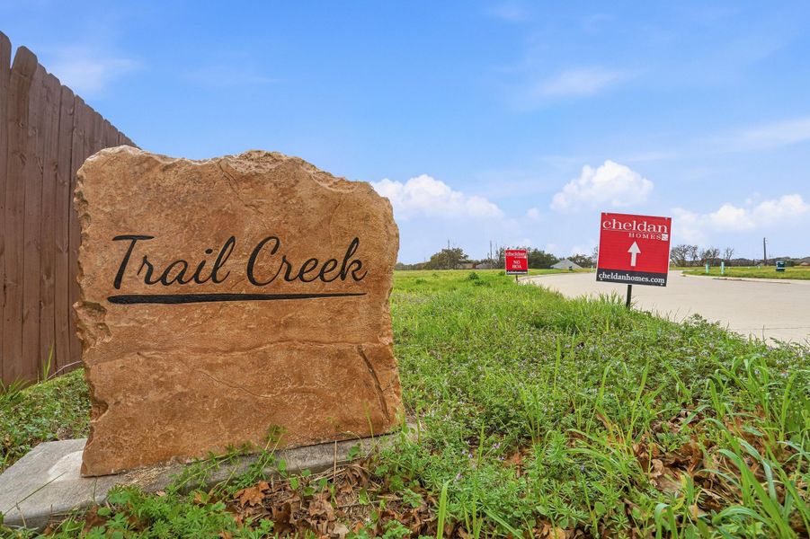 Entrance to the Trail Creek community in Cleburne, TX, featuring signage and landscaping (Image 2).