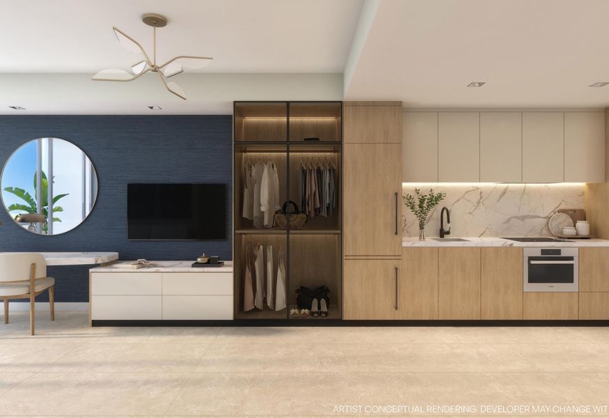 Furnished interior in a model home at 7200 Collins in Miami Beach (Image 4).