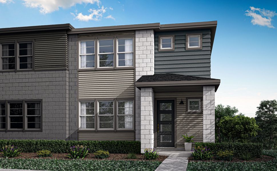 Front exterior of a home in the Candelas Townhomes community, located in Arvada, CO (Image 12). Front exterior of a home in the Candelas Townhomes community, located in Arvada, CO (Image 12).