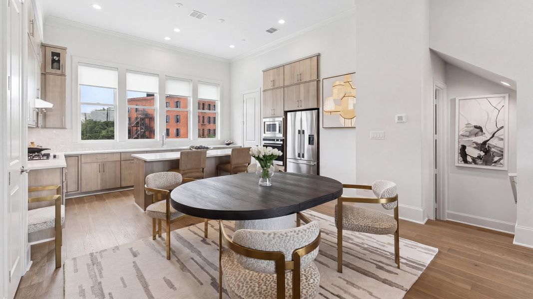Furnished interior in a model home at The Brownstones at East Quarter in Dallas (Image 8). Furnished interior in a model home at The Brownstones at East Quarter in Dallas (Image 8).