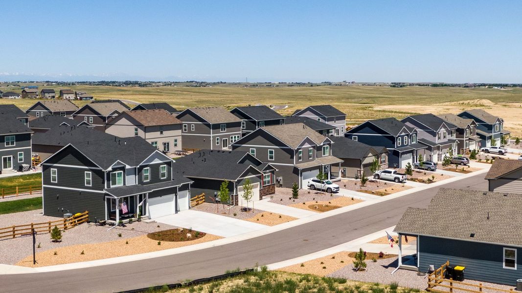 Aerial view of the Spring Valley Ranch community in Elizabeth, CO, showing layout and nearby surroundings (Image 11).