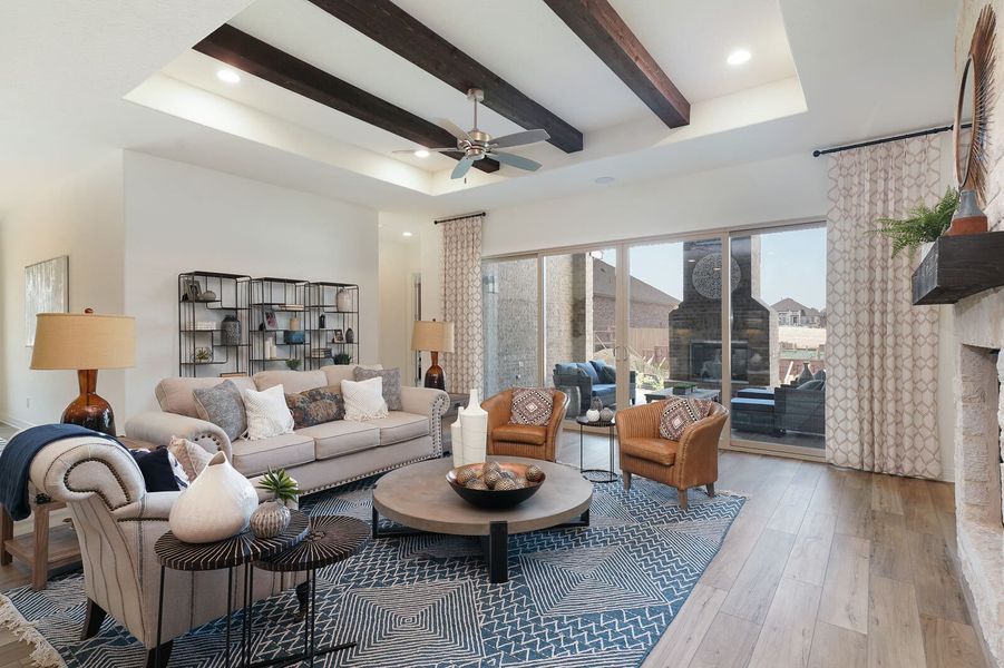 Furnished interior in a model home at Kinder Gale 65’s at Kinder Ranch in San Antonio (Image 4). Furnished interior in a model home at Kinder Gale 65’s at Kinder Ranch in San Antonio (Image 4).