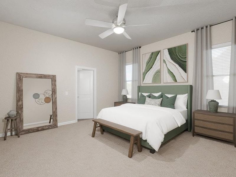 Enjoy large bedrooms, including a private owner`s suite. (Artist`s rendering of the Lavender by Highland Homes)