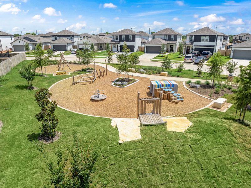 A backyard with a pool and houses. A backyard with a pool and houses.