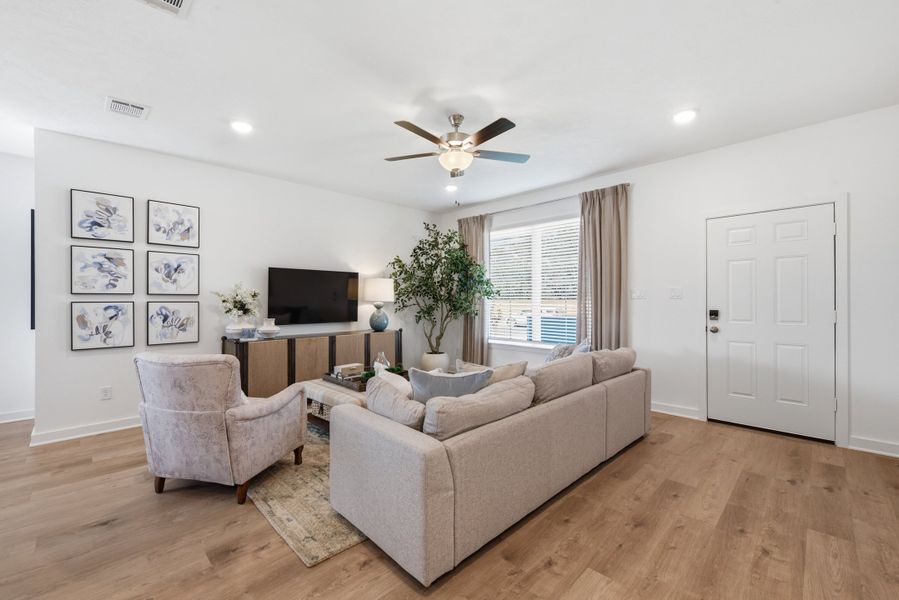 Furnished interior in a model home at The Cottages at Pagosa Springs in Bryan (Image 3). Furnished interior in a model home at The Cottages at Pagosa Springs in Bryan (Image 3).