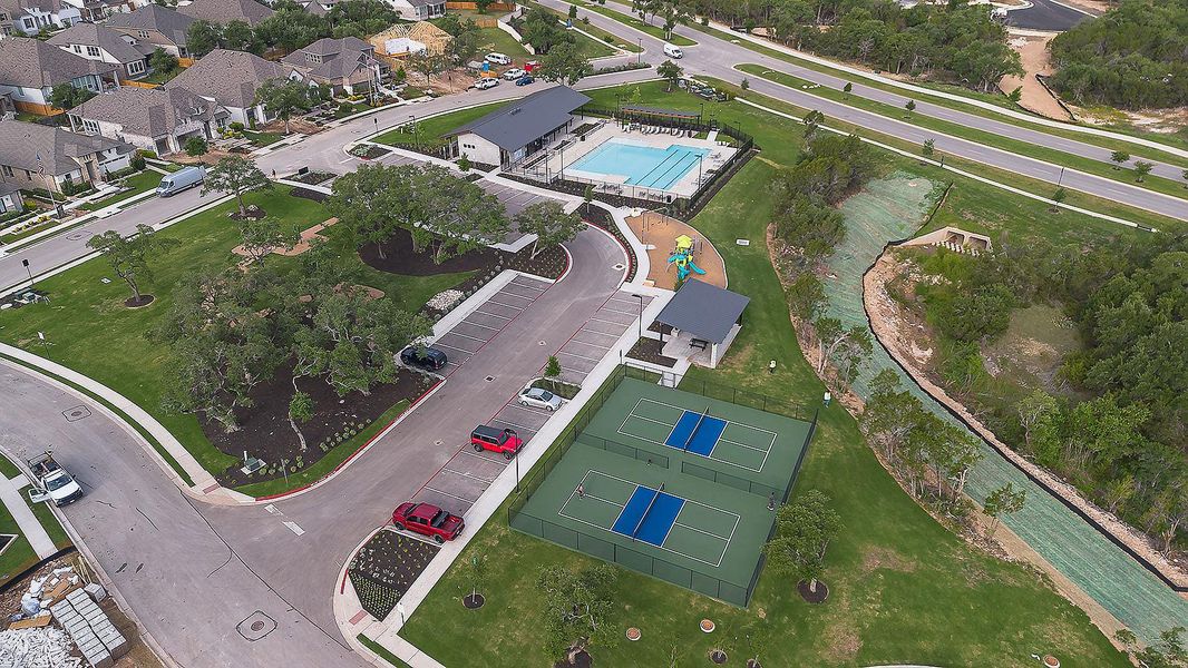 Aerial view of the Parkside On The River community in Georgetown, TX, showing layout and nearby surroundings (Image 5).