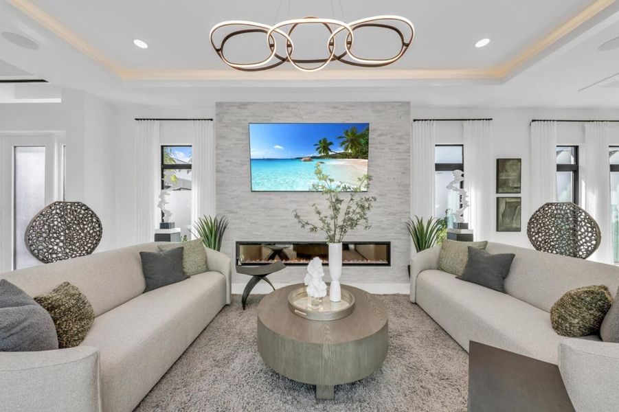Furnished interior in a model home at Aqua in Bradenton (Image 227).