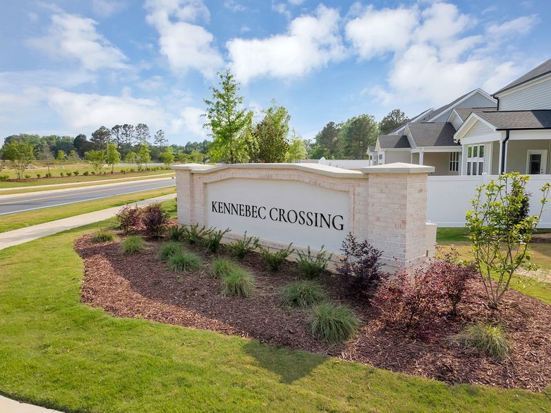 Entrance to the Kennebec Crossing community in Angier, NC, featuring signage and landscaping (Image 2).