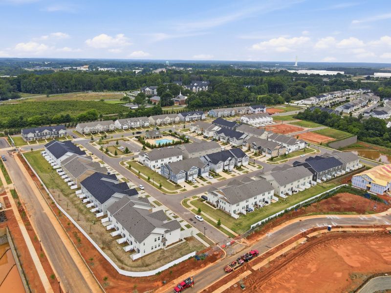 Aerial view of the The Townes at Cheyney community in Charlotte, NC, showing layout and nearby surroundings (Image 14).