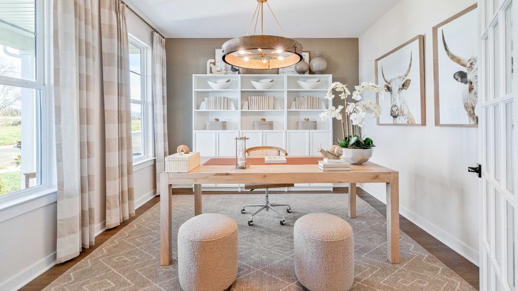 home office setup with neutral color pallet