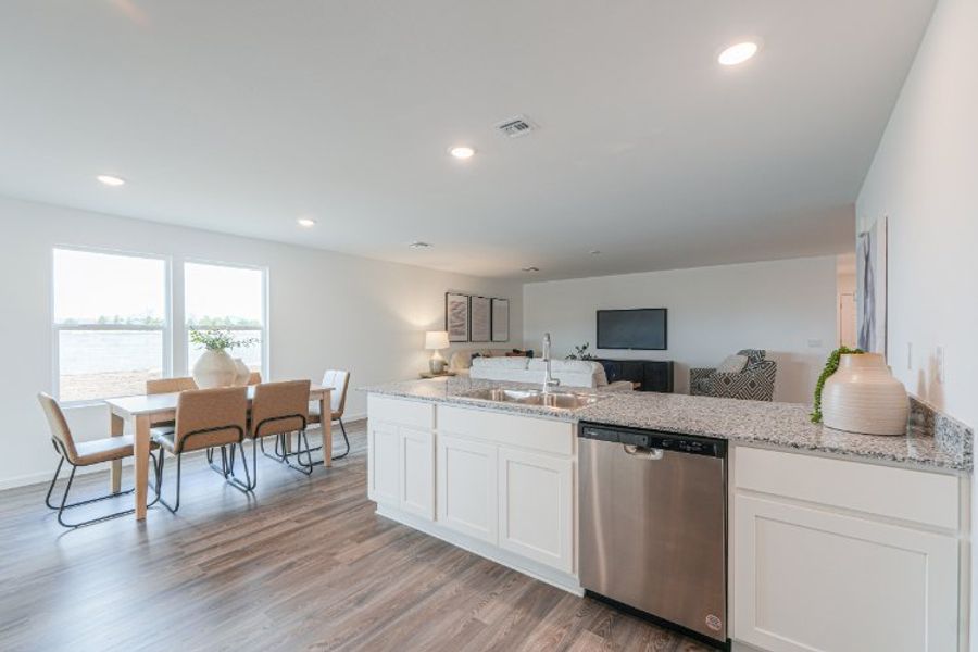 A kitchen with a large island.