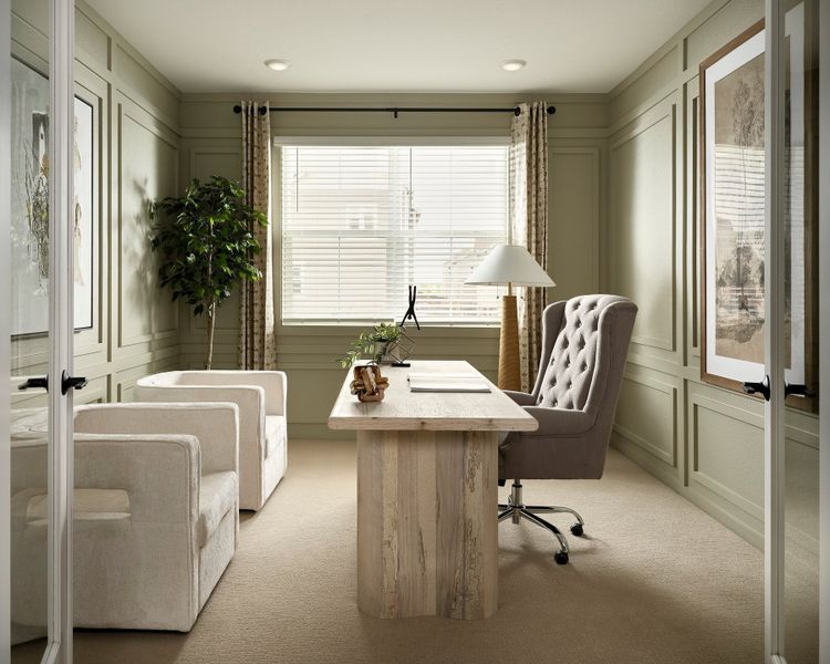 Furnished interior in a model home at Novella at Barefoot in Firestone (Image 26).