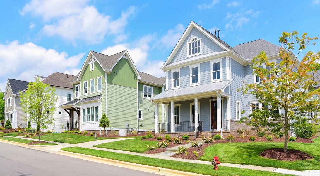 Front exterior of a home in the Oakdale at Mordecai - Raleigh - Robuck Homes community, located in Garner, NC (Image 9). Front exterior of a home in the Oakdale at Mordecai - Raleigh - Robuck Homes community, located in Garner, NC (Image 9).