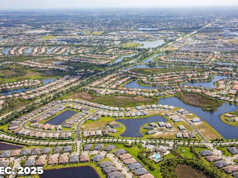 Aerial view of the Lake Park at Tradition community in Port St. Lucie, FL, showing layout and nearby surroundings (Image 13).