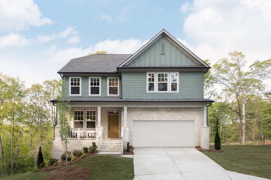 Front exterior of a home in the Creekside community, located in Dawsonville, GA (Image 1).