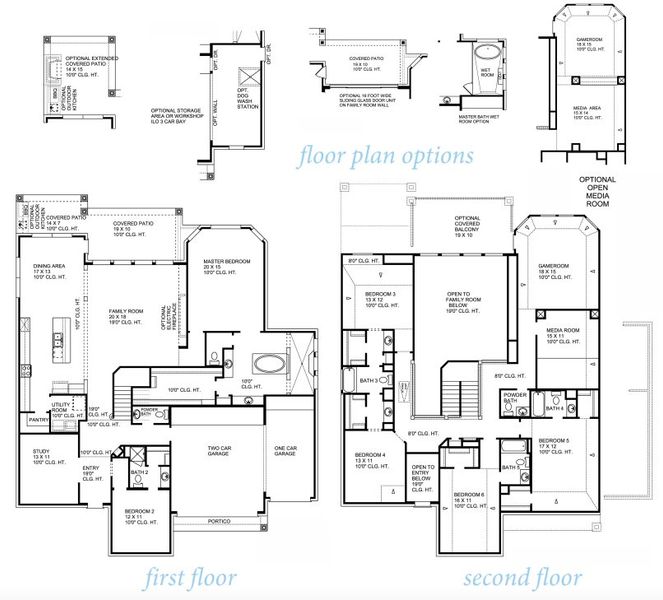 2D floor plan layout for the Auburn II 4600.3 by J. Patrick Homes in Colton, Montgomery, TX (Image 2).