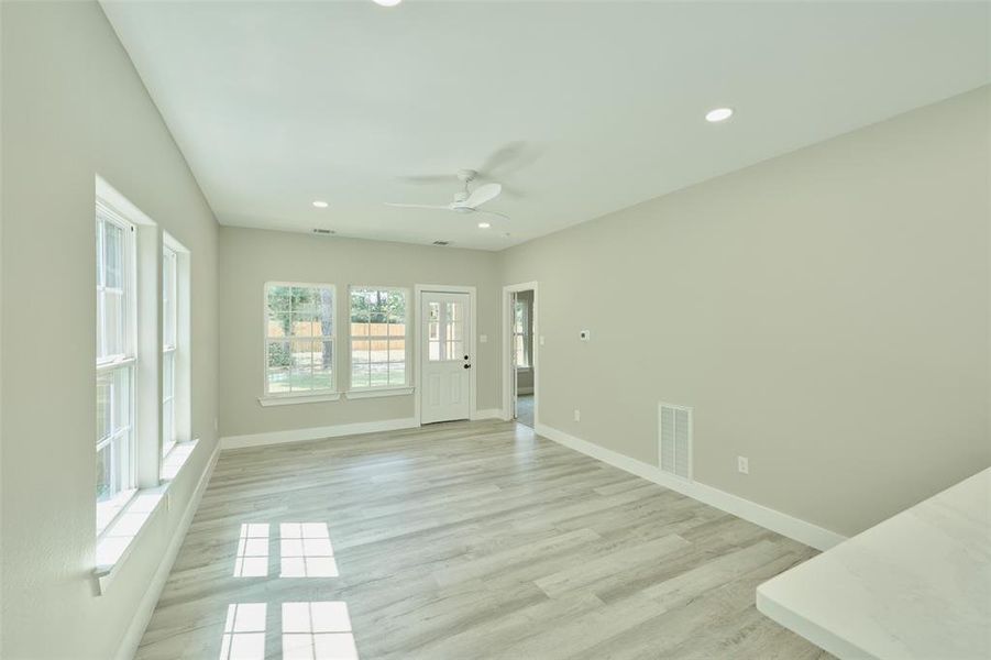 Spacious family room and dining room