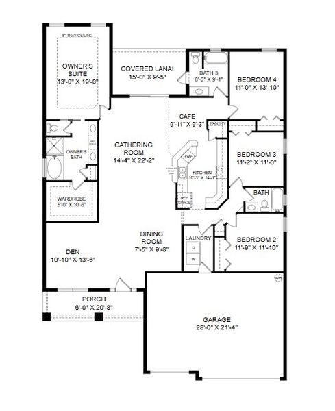 2D floor plan layout for the Westin II by Highland Homes of Florida in Keen's Grove, Lakeland, FL (Image 4).