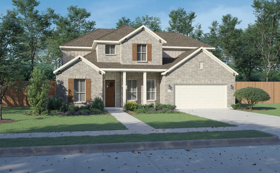 Representative exterior photo of a completed home built from the Kenai by Centre Living Homes in Dove Hollow, Waxahachie, TX (Image 2). Representative exterior photo of a completed home built from the Kenai by Centre Living Homes in Dove Hollow, Waxahachie, TX (Image 2).