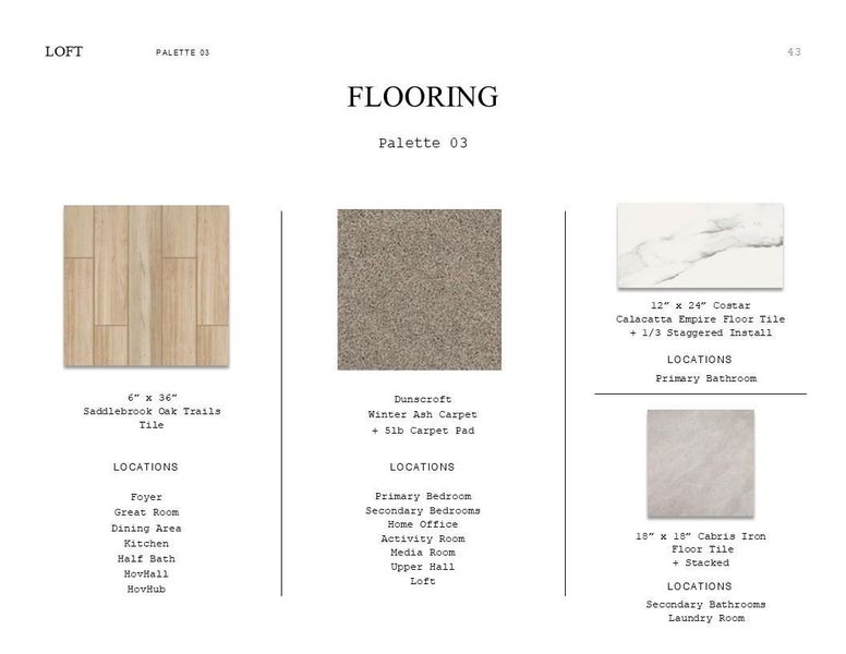 Loft Look Palette 3: Flooring Selection Sheet (*Artist rendering used for illustration purposes only.)