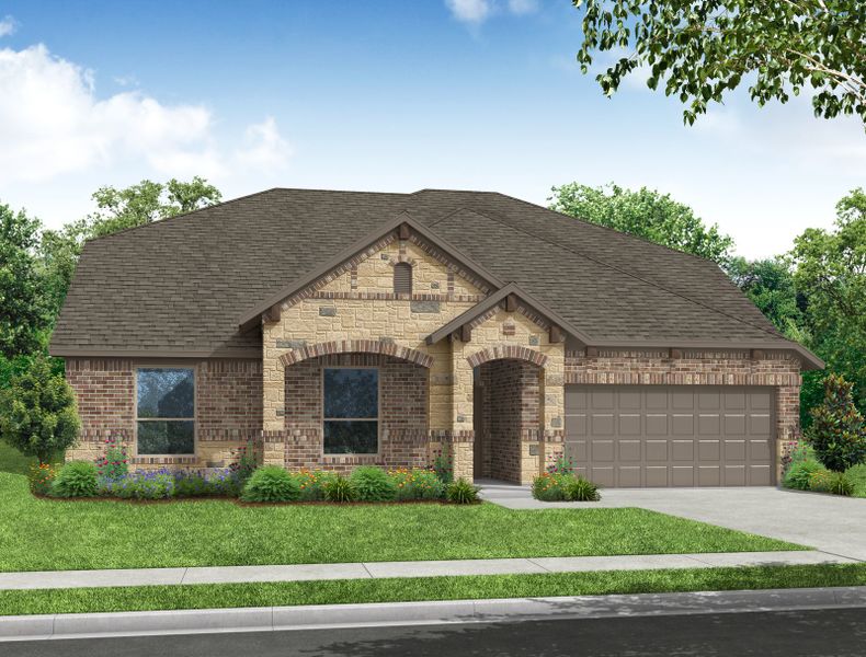 Representative exterior photo of a completed home built from the Hadleigh by Impression Homes in Mountain Valley Lake, Burleson, TX (Image 9). Representative exterior photo of a completed home built from the Hadleigh by Impression Homes in Mountain Valley Lake, Burleson, TX (Image 9).