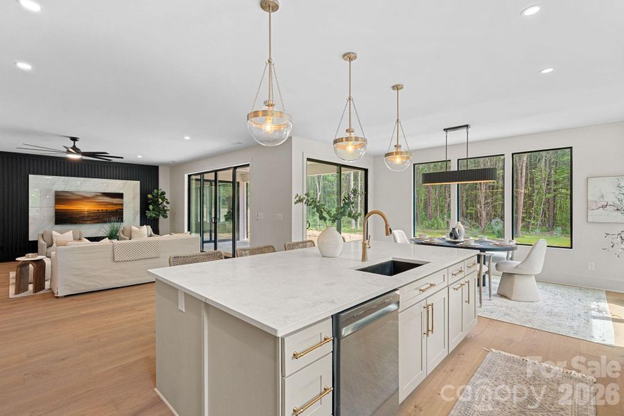 Kitchen with living room view Kitchen with living room view