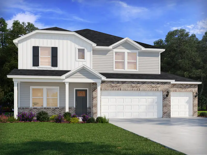Front exterior of a new home in Barrow Meadows, Zebulon, NC, highlighting curb appeal (Image 1). Front exterior of a new home in Barrow Meadows, Zebulon, NC, highlighting curb appeal (Image 1).